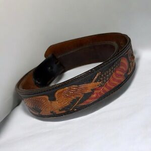 Red Wing Shoes Brown Leather Belt USA flag Eagle 36in. Vintage